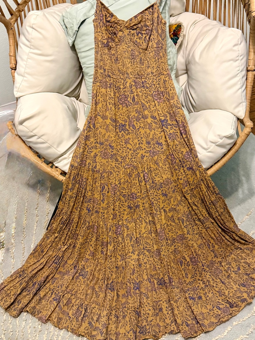 Free People Sundrenched Printed Maxi Dress – Gold Purple Floral – Size Small